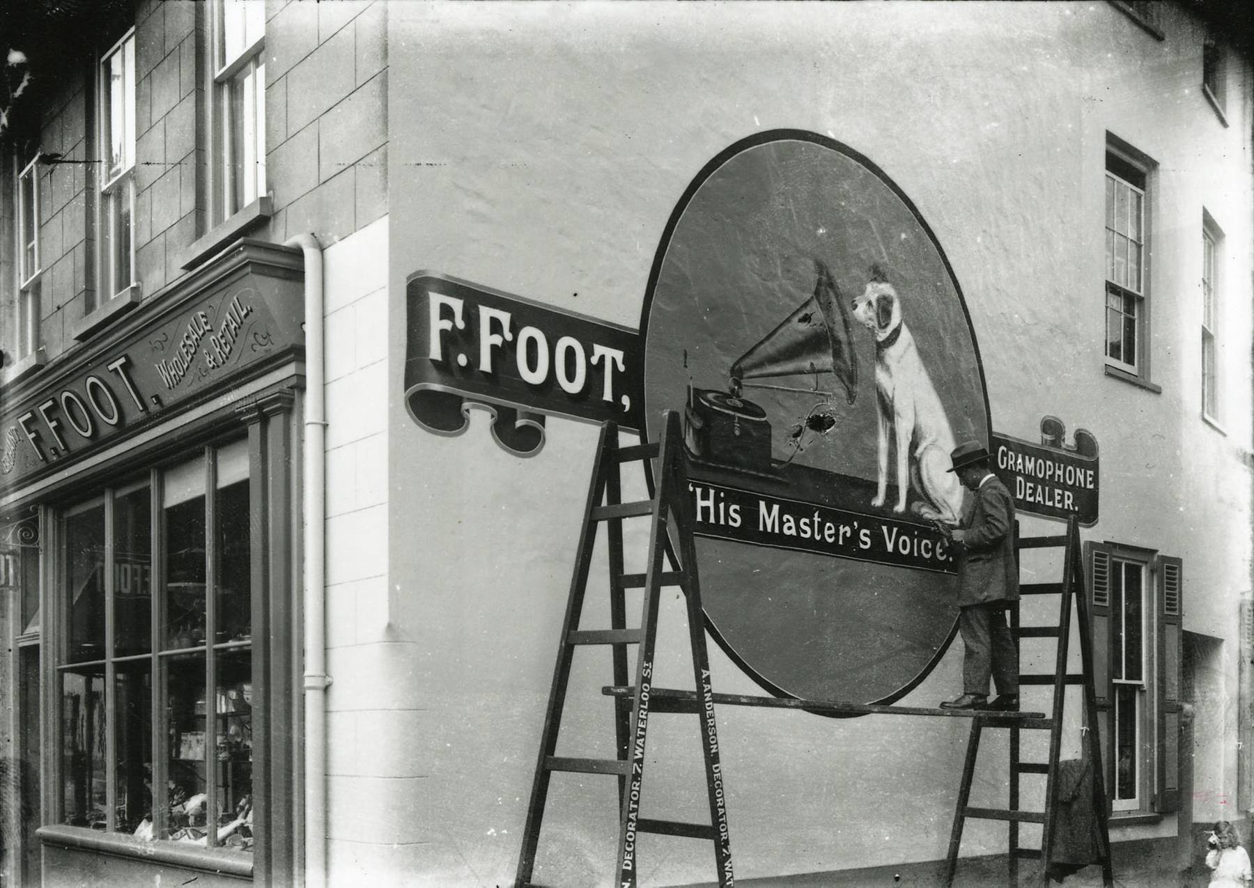 Foot Buildings B&W Photo Painted HMV Original Signage (1)